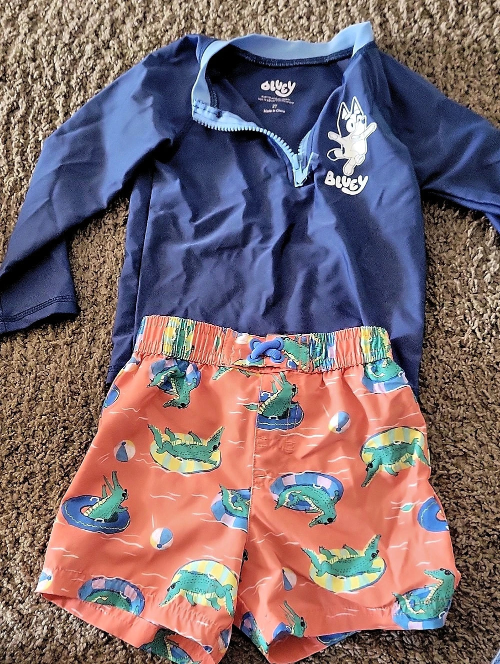 Bluey And Crocodile KidsSwimsuit in Orange & Blue Like New